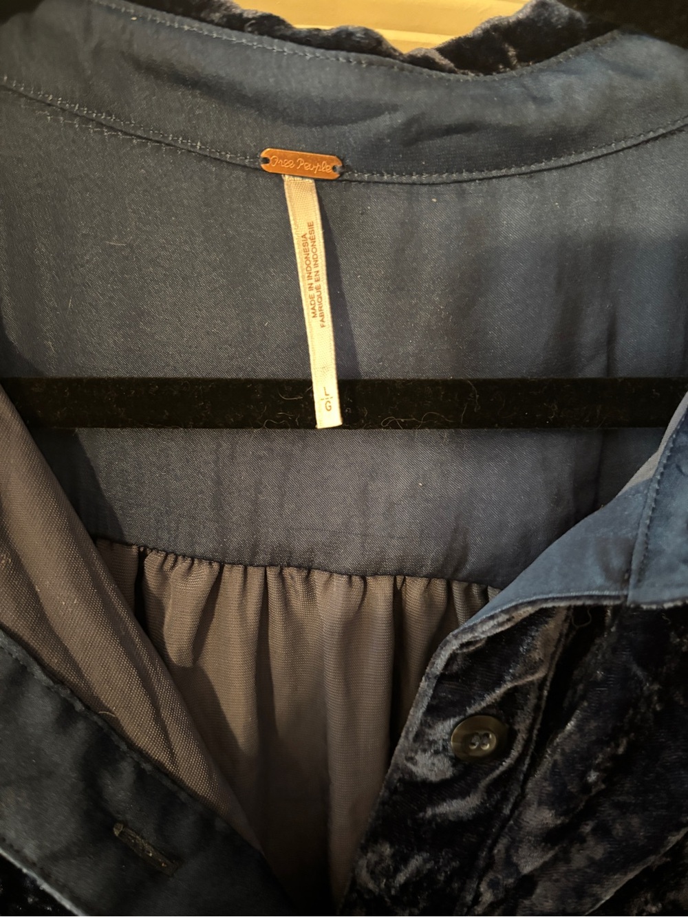 Free People Crushed Velvet Button-Front Shirt in Navy Blue - Picture 2 of 6